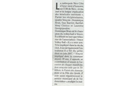 Remise de distinction - Article sur Nice Matin